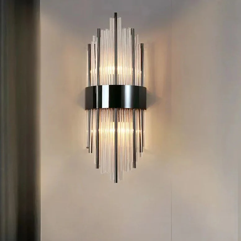 Applique murale de luxe en tube de cristal et métal doré ou noir - Image 2